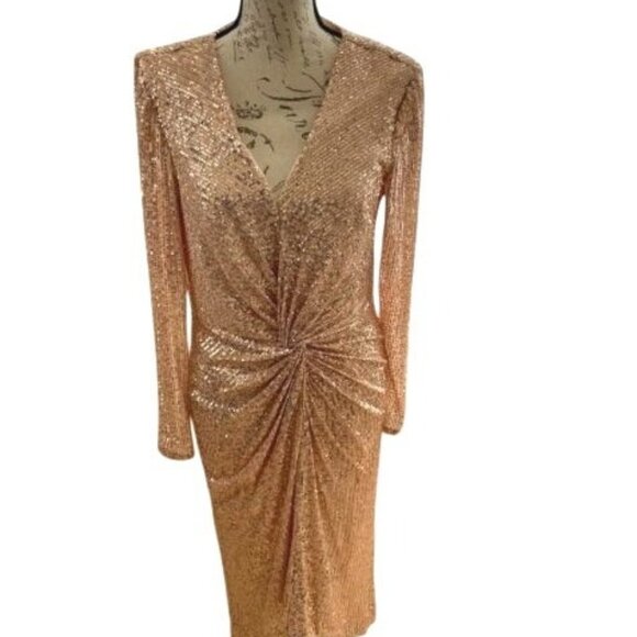 Ienna For Mac Duggal Sequin Long Sleeve High-Low Cocktail Dress Size 0 Gold - Picture 11 of 14